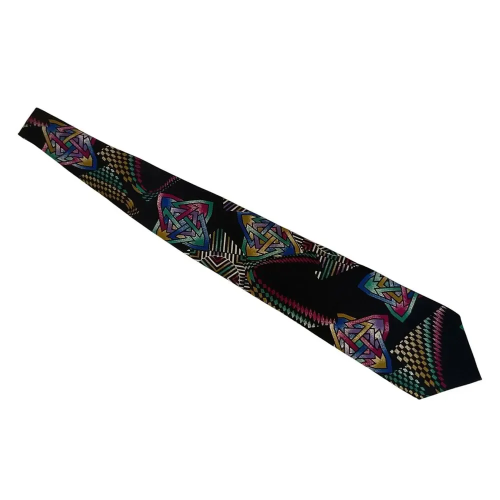 Vintage Bachrach Made in USA Tie Geometric Abstract Pattern 90s All Silk